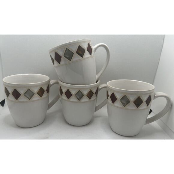 Set Of 4 RARE Pfaltzgraff Riviera Diamond Large Mugs 4" gold EXCELLENT! - Picture 1 of 3